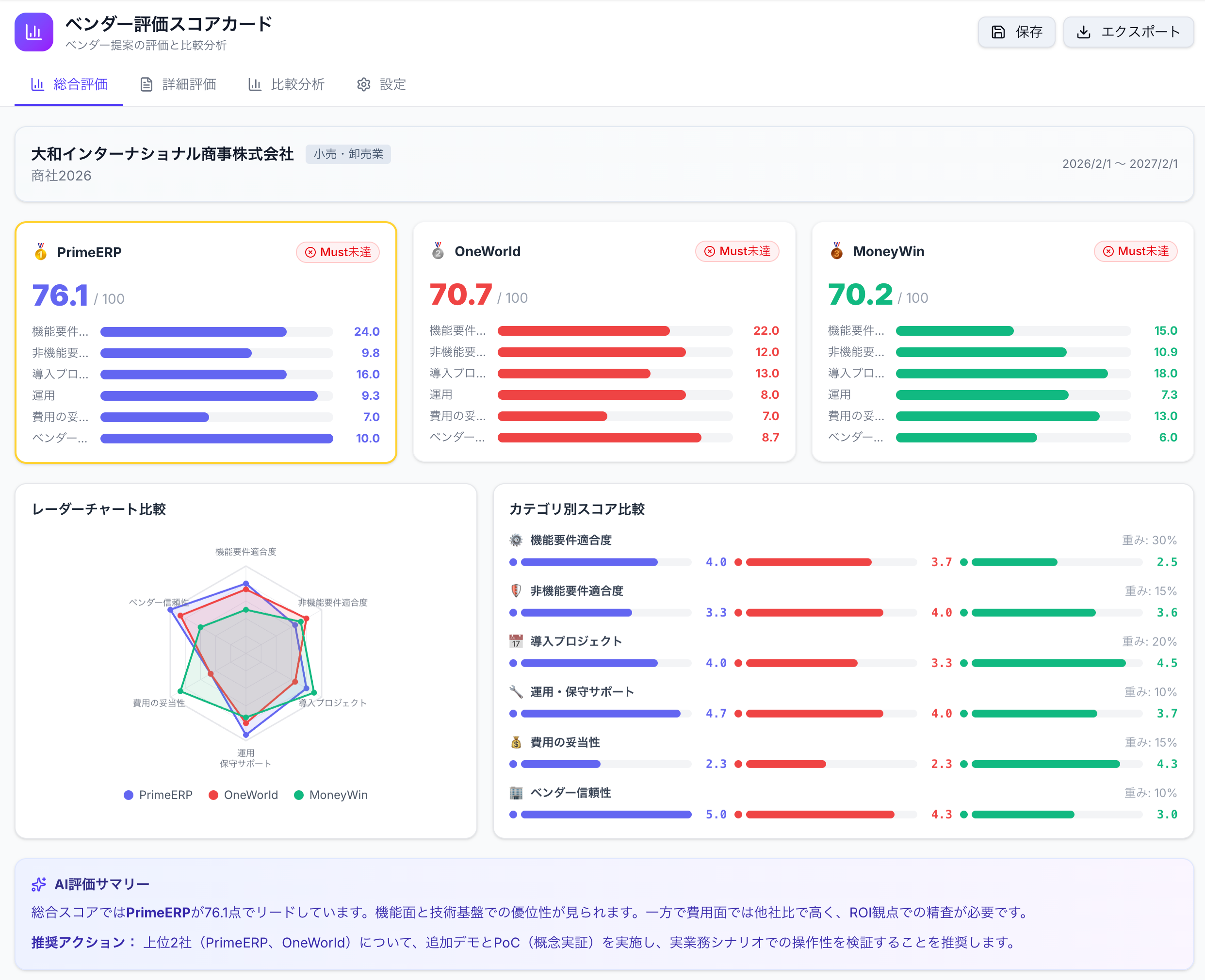 ベンダー評価画面